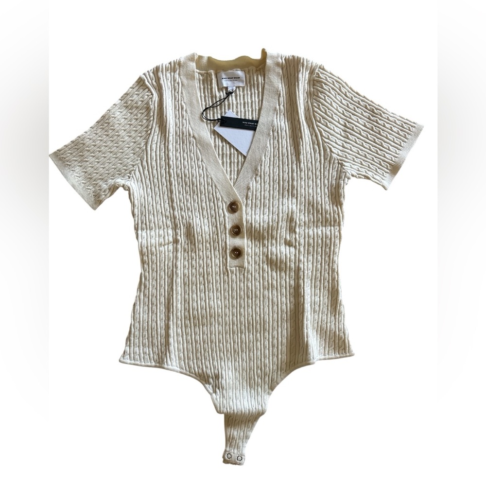 Who What Wear Cream Cable Knit Bodysuit
